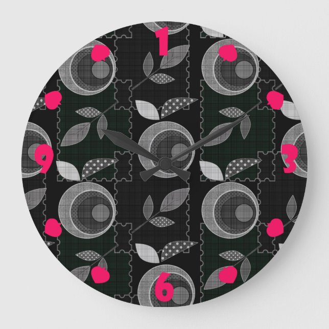 Abstract modern apple fruit leaves geometrical bla large clock (Front)