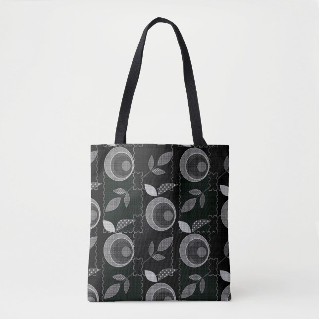 Abstract modern apple fruit leaves geometrical bla tote bag (Front)