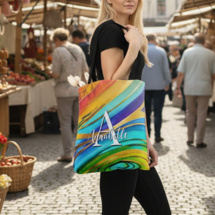 Abstract Modern Art Colour Swirls and Gold Metalli Tote Bag
