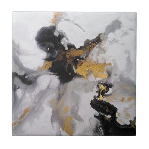Abstract Modern Art Grey, White, Black and Gold Tile