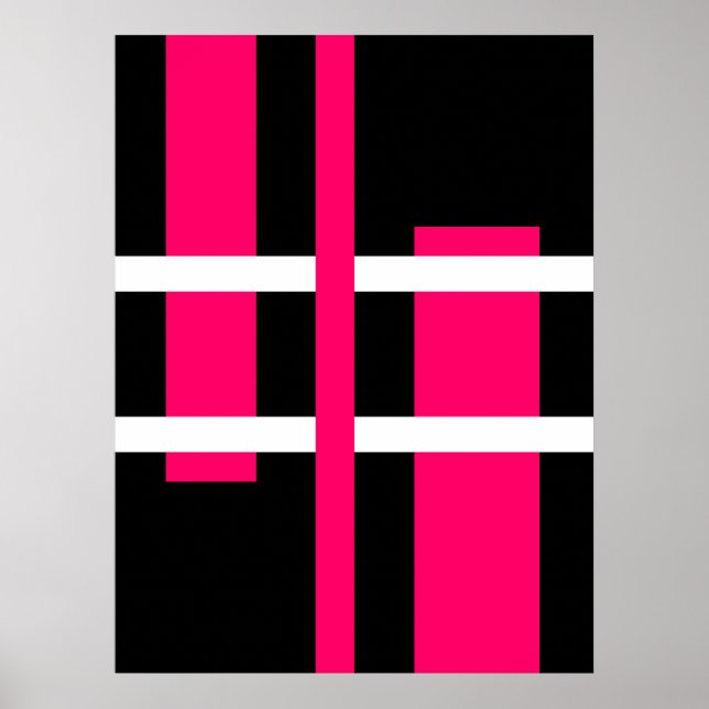 Abstract Modern Art Lines Pink White Black Poster (Front)