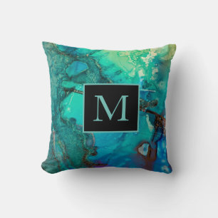 Abstract Modern Art Monogram  Shadows of Blue Cushion