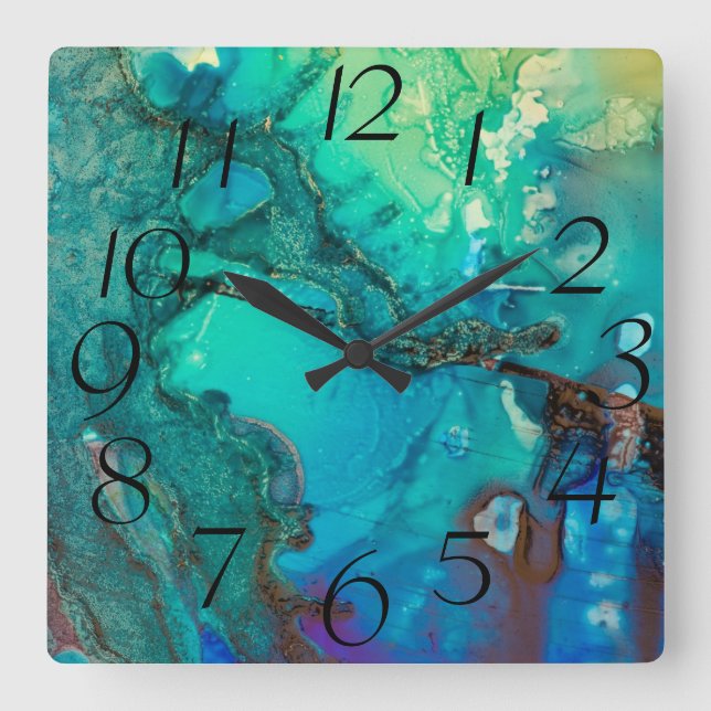 Abstract Modern Art Monogram  Shadows of Blue Square Wall Clock (Front)