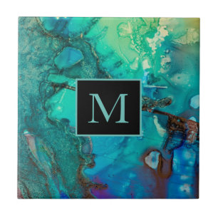 Abstract Modern Art Monogram  Shadows of Blue Tile