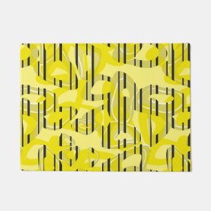 Abstract modern art striped yellow white black dec doormat