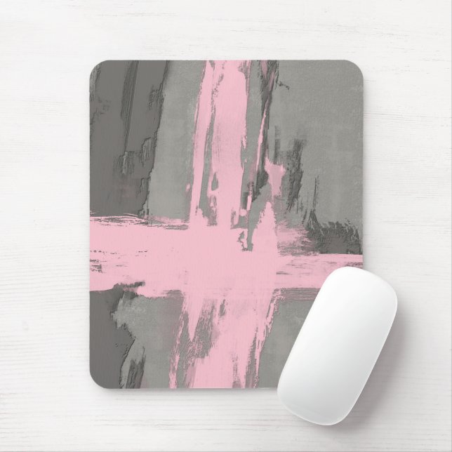 Abstract modern art style grey pink mouse pad (With Mouse)