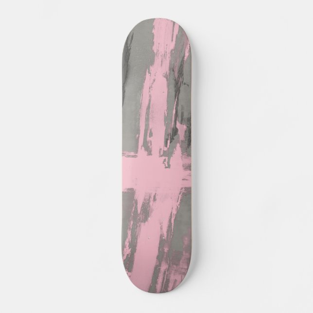 Abstract modern art style grey pink skateboard (Front)