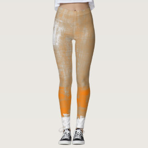 Abstract modern art style orange gray white leggings
