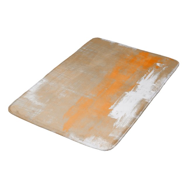 Abstract modern art style orange grey white bath mat (Angled)