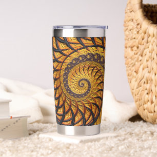 Abstract Modern Black Gold Spiral Fractal Insulated Tumbler