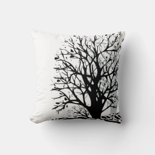 Abstract modern black tree silhouette shadow white cushion