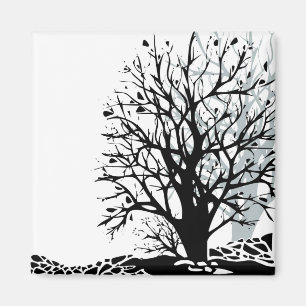 Abstract modern black tree silhouette shadow white magnet