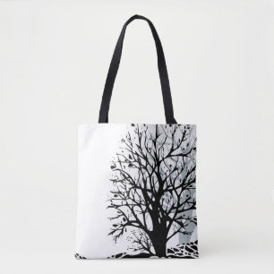 Abstract modern black tree silhouette shadow white tote bag