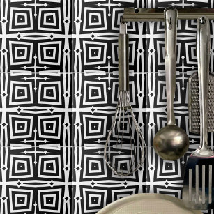 Abstract Modern Black & White Geometric Pattern Tile