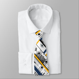 Abstract modern black white yellow ornament geo tie