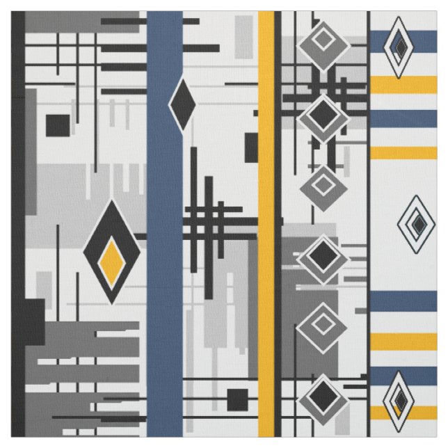 Abstract modern black white yellow ornament geomet fabric (Swatch)