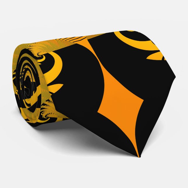 Abstract Modern Black Yellow Orange Fractal Art Tie (Rolled)