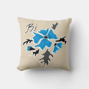 Abstract modern blue flower grey black leaves prin cushion