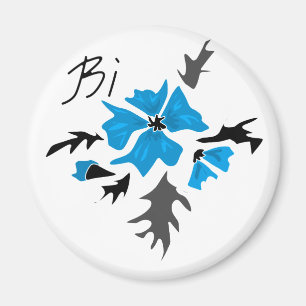 Abstract modern blue flower grey black leaves prin magnet