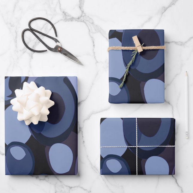 Abstract Modern Blueberry Birthday Wrapping Paper Sheet (Front)