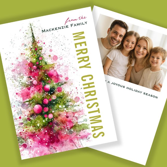 Abstract Modern Christmas Tree Photo Personalized Holiday Card (Abstract Modern Christmas Tree Photo Personalized Holiday Cards By Ricaso Fun, trendy holiday cards)