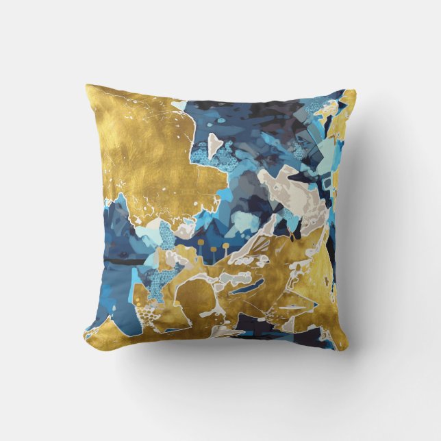 Abstract, modern, collage, gold, navy blue  cushion (Front)