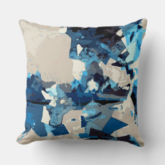Abstract, modern, collage, navy blue, teal, beige cushion