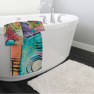 Abstract Modern Colorblock Trendy Whimsical Art Bath Towel Set