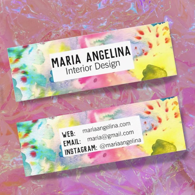 Abstract Modern COLORFUL Splashes Watercolor Mini Business Card (Creator Uploaded)