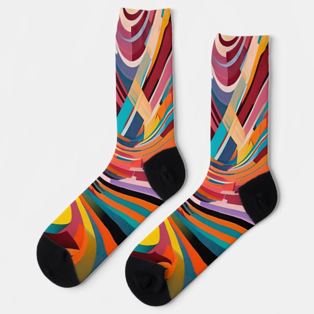 Abstract Modern Colourful Bright Pattern Bold Art Socks (Left)