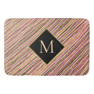 Abstract Modern Colourful Monogram Pink Yellow Gol Bath Mat