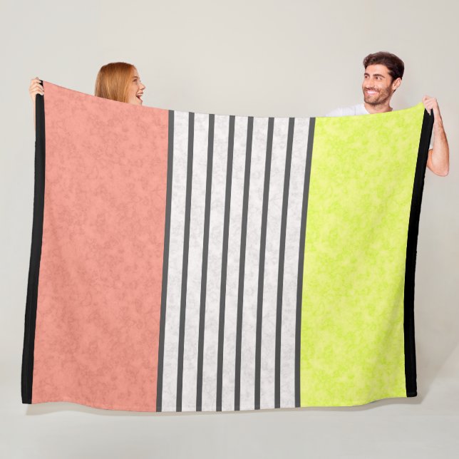 Abstract modern colours coral pink lime green whit fleece blanket (In Situ)