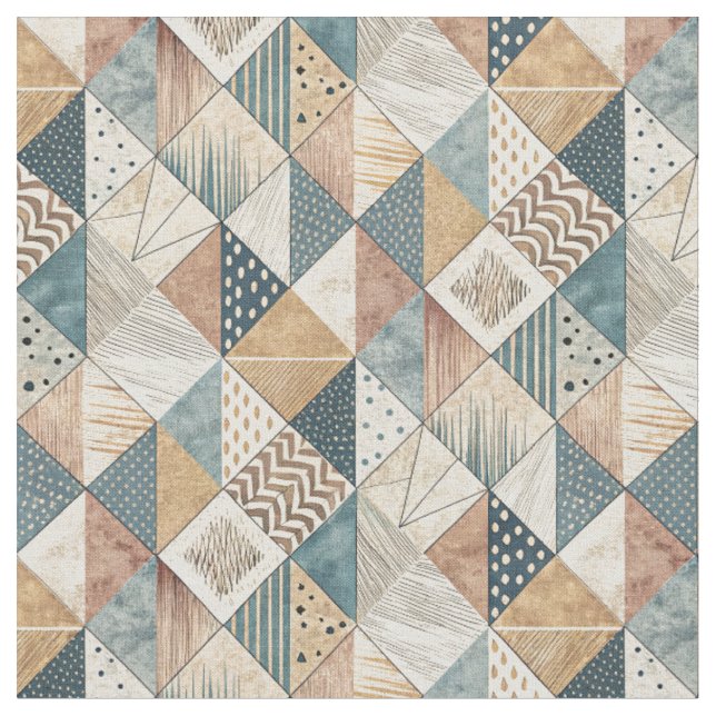 Abstract Modern Cubist Geometric Triangle Pattern Fabric (Close Up)