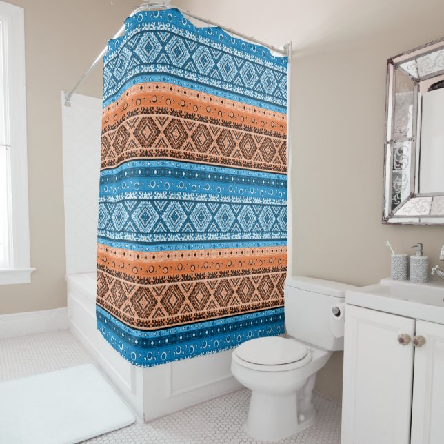 Abstract modern decor ornamental geometrical patch shower curtain (In Situ)
