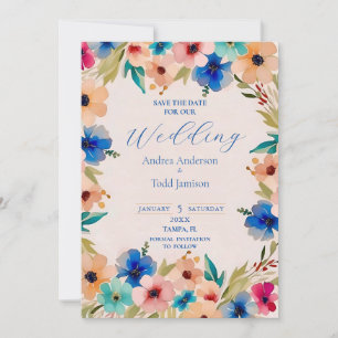 Abstract modern elegant floral watercolor wedding save the date