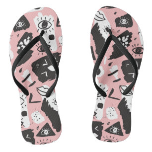 Abstract Modern Eye & Lips Pattern Jandals