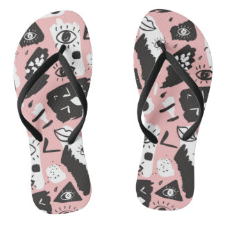 Abstract Modern Eye & Lips Pattern Jandals