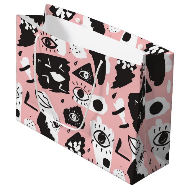Abstract Modern Eye & Lips Pattern Large Gift Bag (Front Angled)