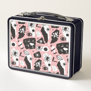 Abstract Modern Eye & Lips Pattern Metal Lunch Box