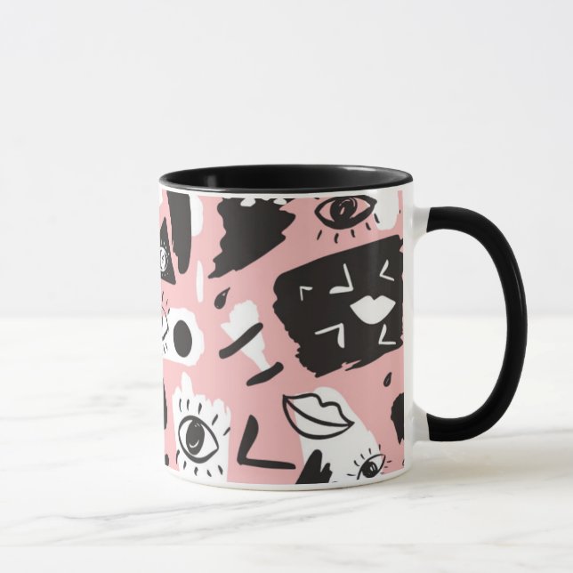 Abstract Modern Eye & Lips Pattern Mug (Right)