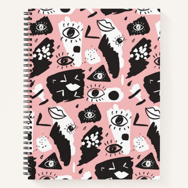Abstract Modern Eye & Lips Pattern Notebook (Front)