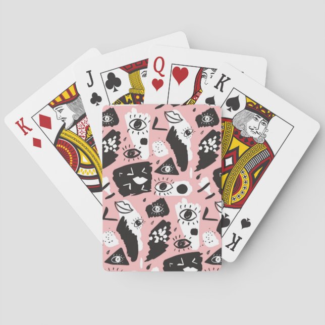 Abstract Modern Eye & Lips Pattern Playing Cards (Back)