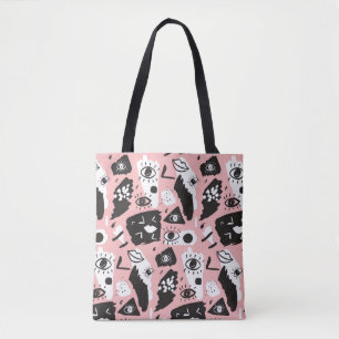 Abstract Modern Eye & Lips Pattern Tote Bag