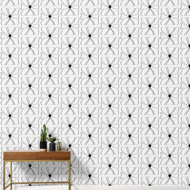 Abstract Modern Floral Black White Art Pattern Wallpaper (Hallway)