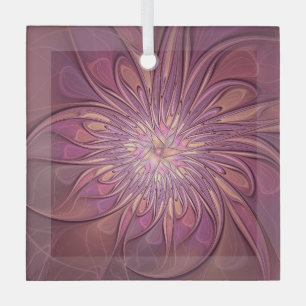 Abstract Modern Floral Fractal Art Berry Colors Glass Tree Decoration