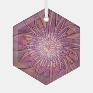 Abstract Modern Floral Fractal Art Berry Colors Glass Tree Decoration