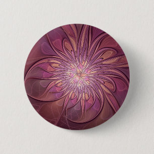 Abstract Modern Floral Fractal Art Berry Colours 6 Cm Round Badge