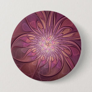 Abstract Modern Floral Fractal Art Berry Colours 7.5 Cm Round Badge