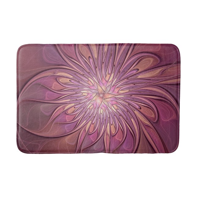 Abstract Modern Floral Fractal Art Berry Colours Bath Mat (Front)