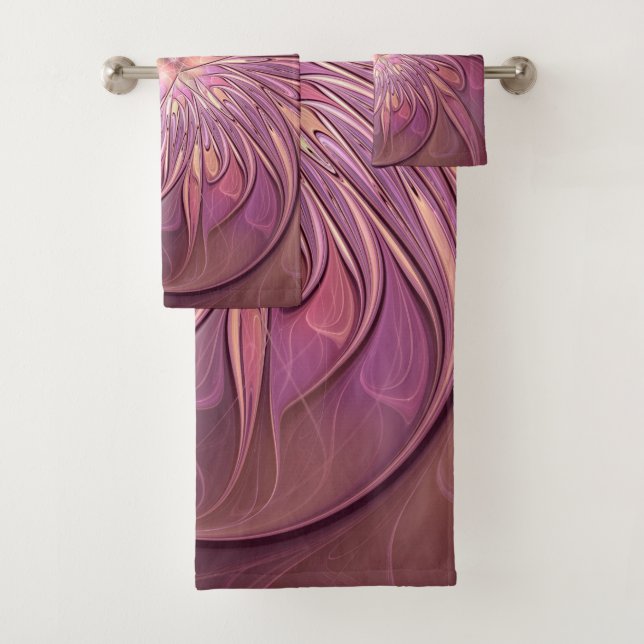 Abstract Modern Floral Fractal Art Berry Colours Bath Towel Set (Insitu)